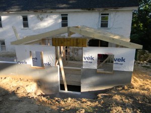 A sloping roof, some windows, and a space for the chimney.